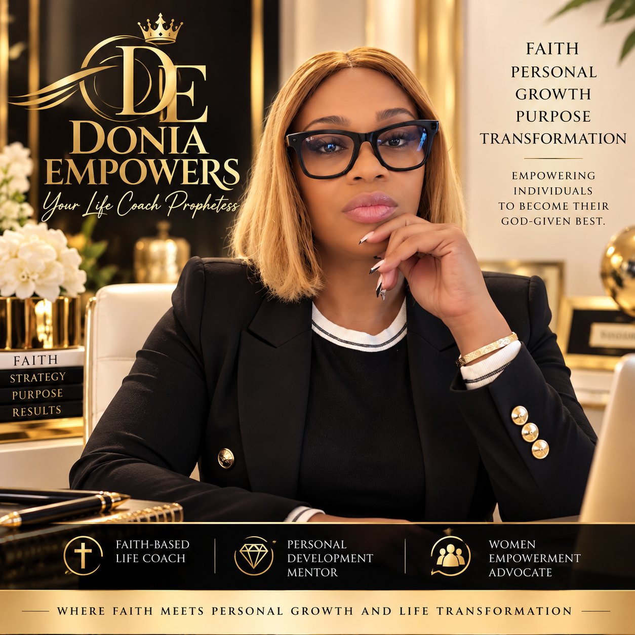 Prophetess Donia Walsh wearing glasses and a black blazer